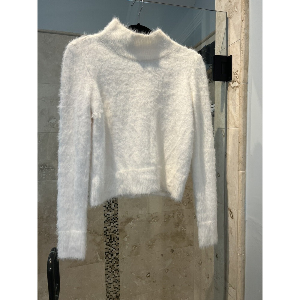 Ann Taylor Loft Ivory White Fuzzy Soft Mock Neck Sweater Womens Small